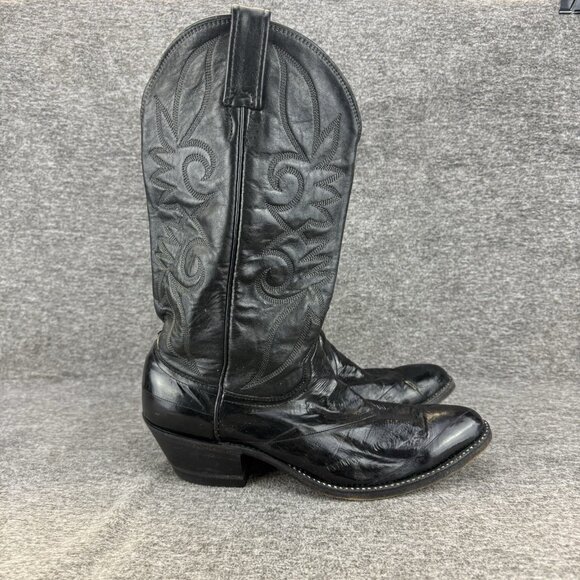 ✅ Mens 9.5D VTG Cowboy Boots Black Leather Almond Toe Embroidered Made In USA - Picture 8 of 11